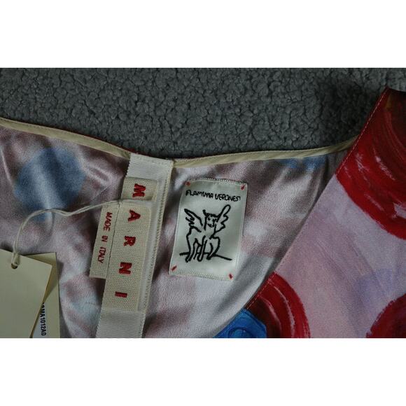 New Marni Dres 42 Abstract Dot Print Mini Buchi Rossi Envers Satin Lacquer - Picture 5 of 7